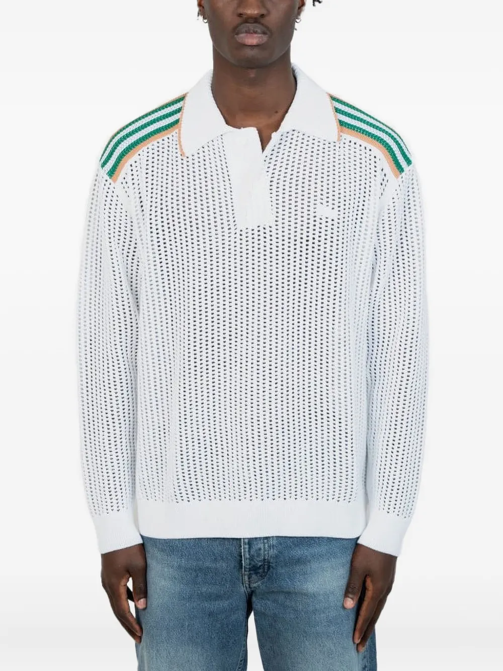 Lacoste ストライプショルダーポロシャツ - ホワイト Lacoste ストライプショルダーポロシャツ - ホワイト