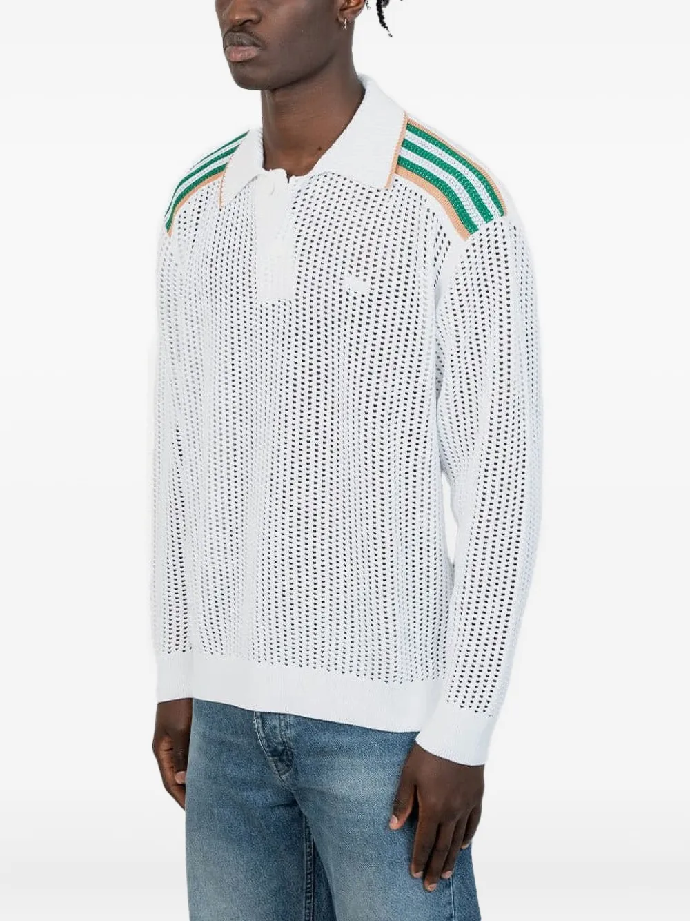Lacoste Poloshirt met gestreepte schouders en lange mouwen - Wit