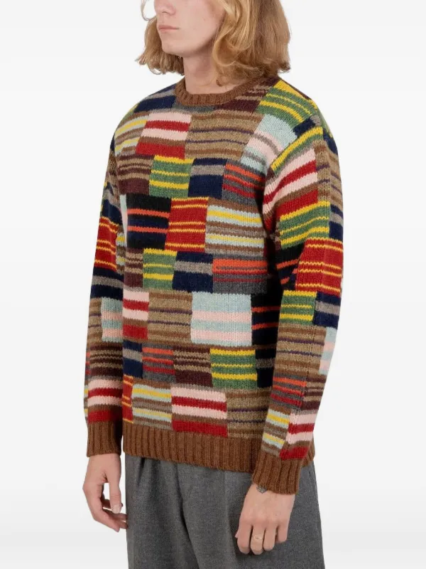 BEAMS PLUS Patchwork Crewneck Sweater | Black | FARFETCH
