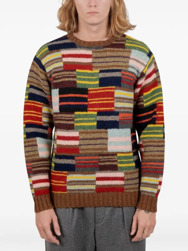 BEAMS PLUS Patchwork Crewneck Sweater | Black | FARFETCH