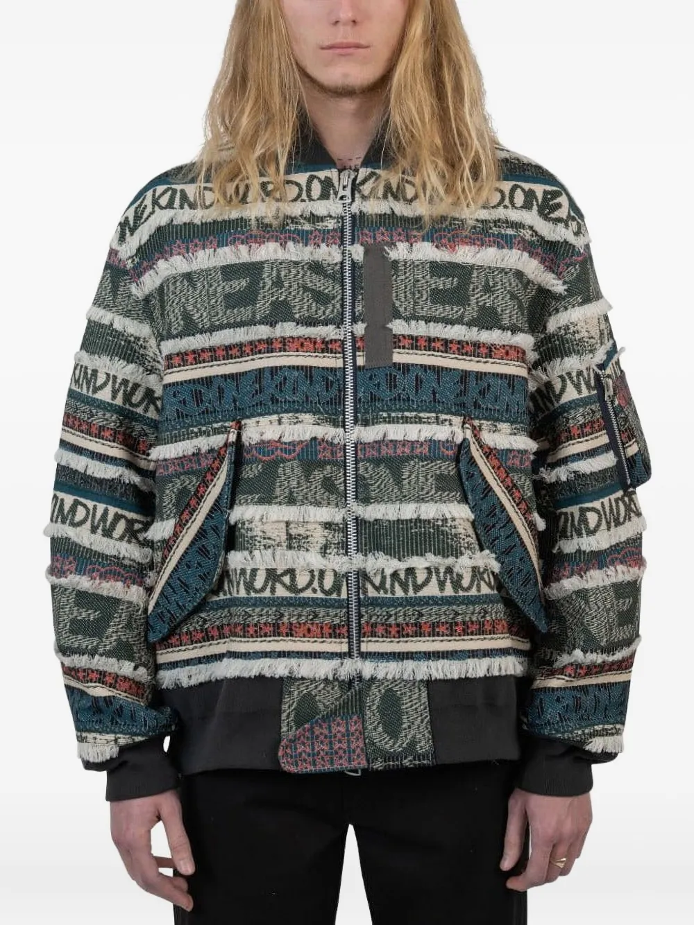sacai x Eric Haze jacquard-pattern bomber jacket | Blue | Image 1