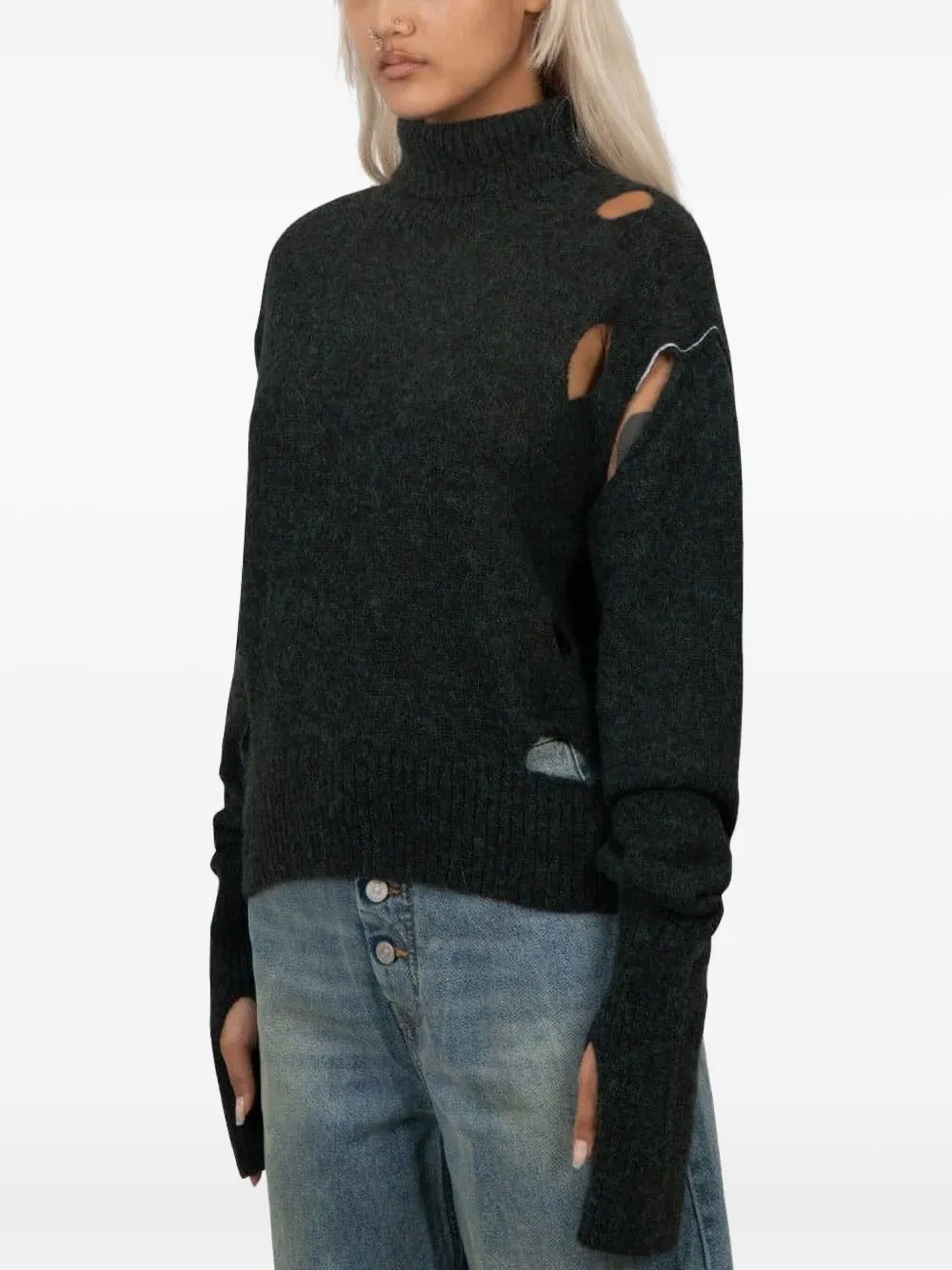 Jean Paul Gaultier High-neck Thumbhole Sweater In Black