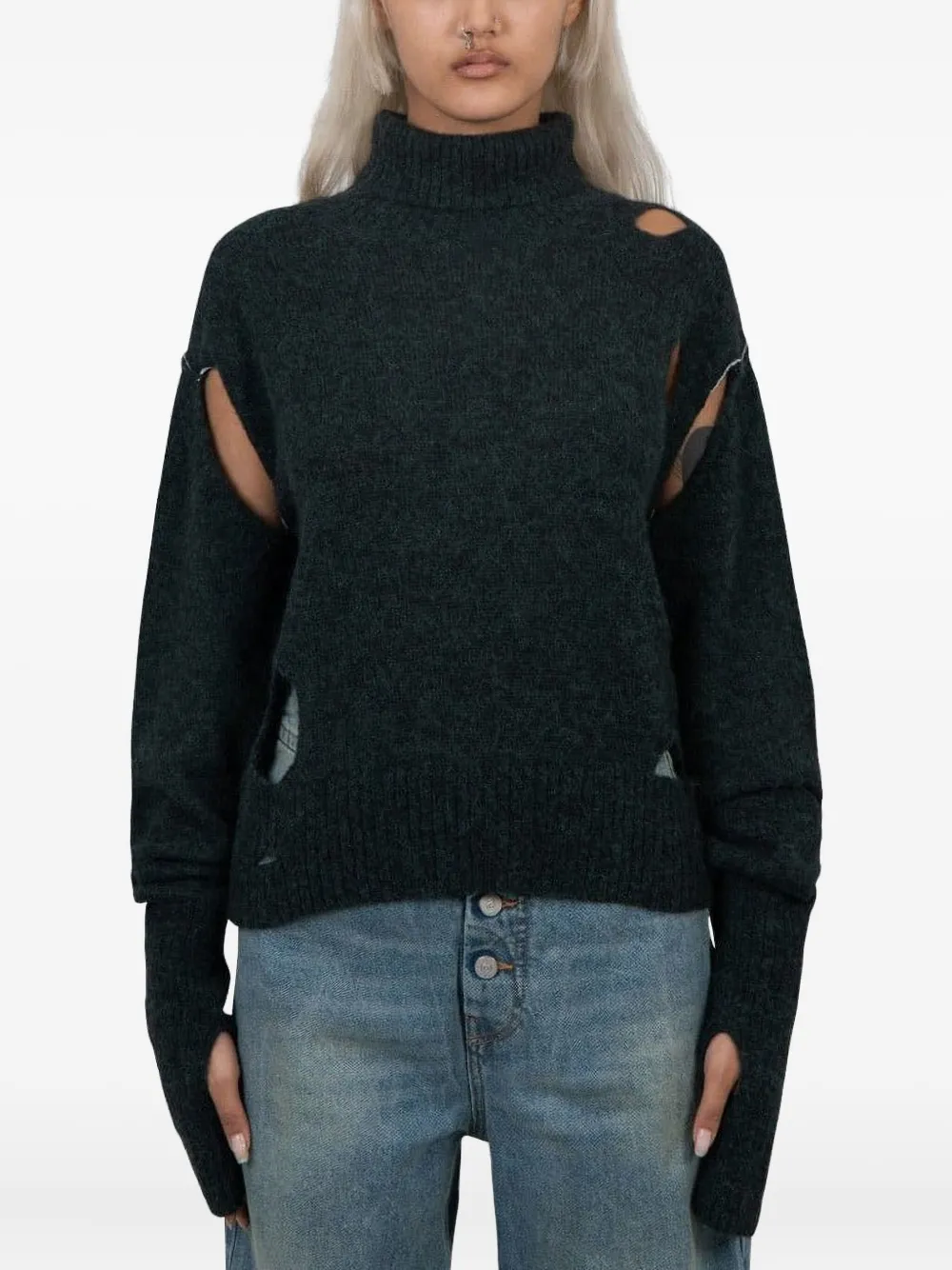 Jean Paul Gaultier High-neck Thumbhole Sweater In Black