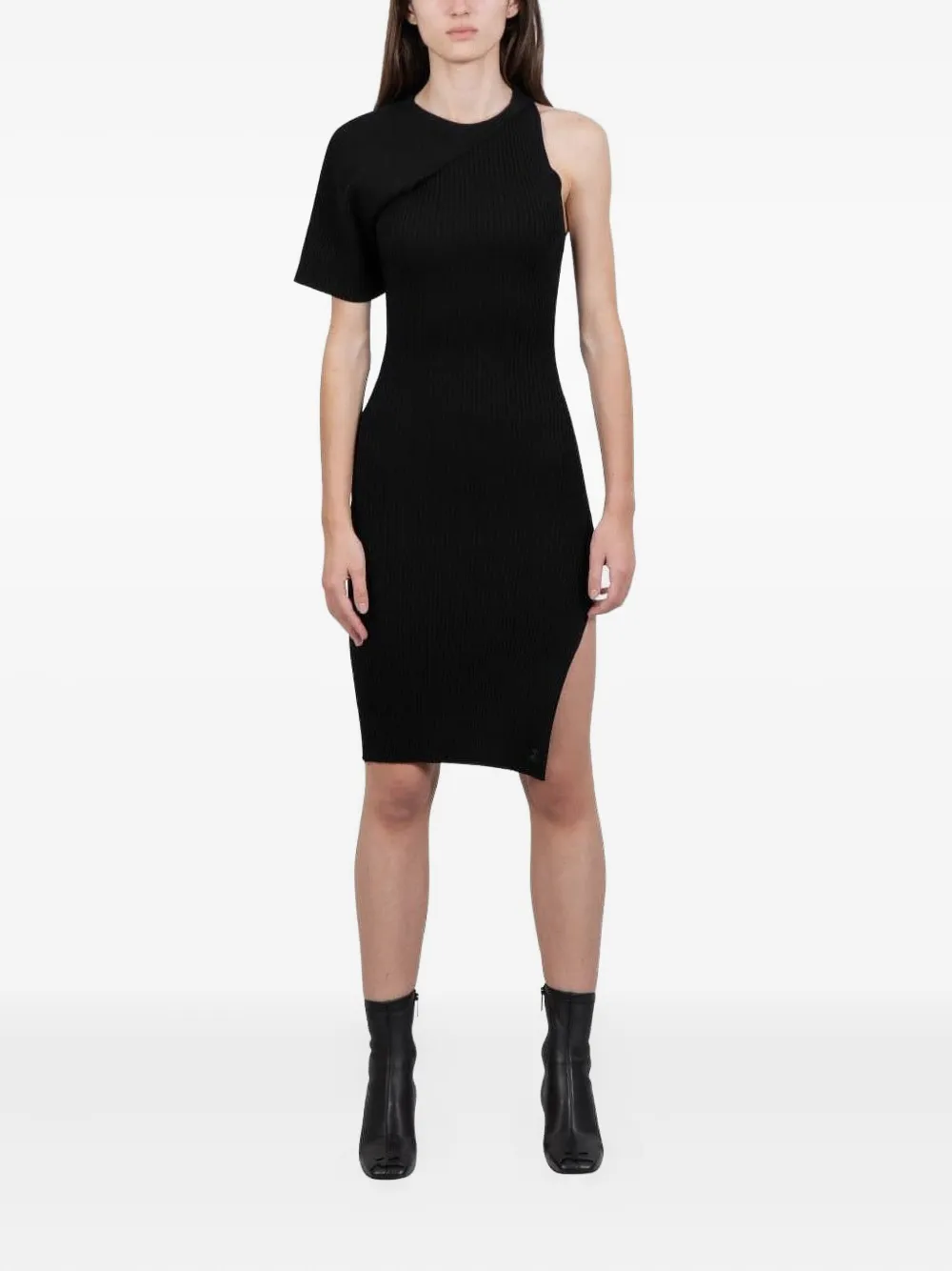 Courrèges asymmetric ribbed knit mini dress Zwart