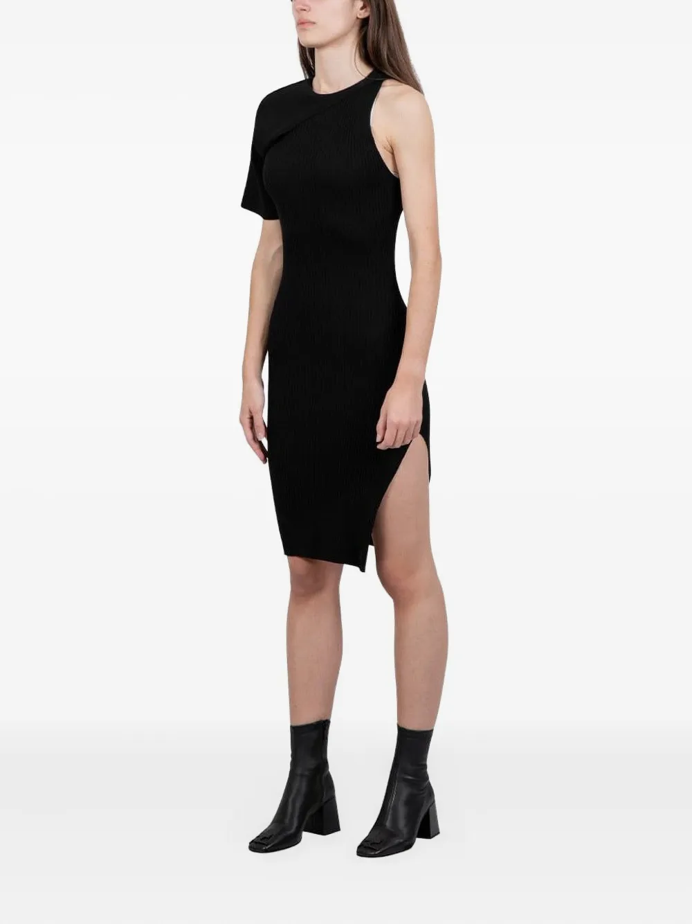 Courrèges asymmetric ribbed knit mini dress Zwart
