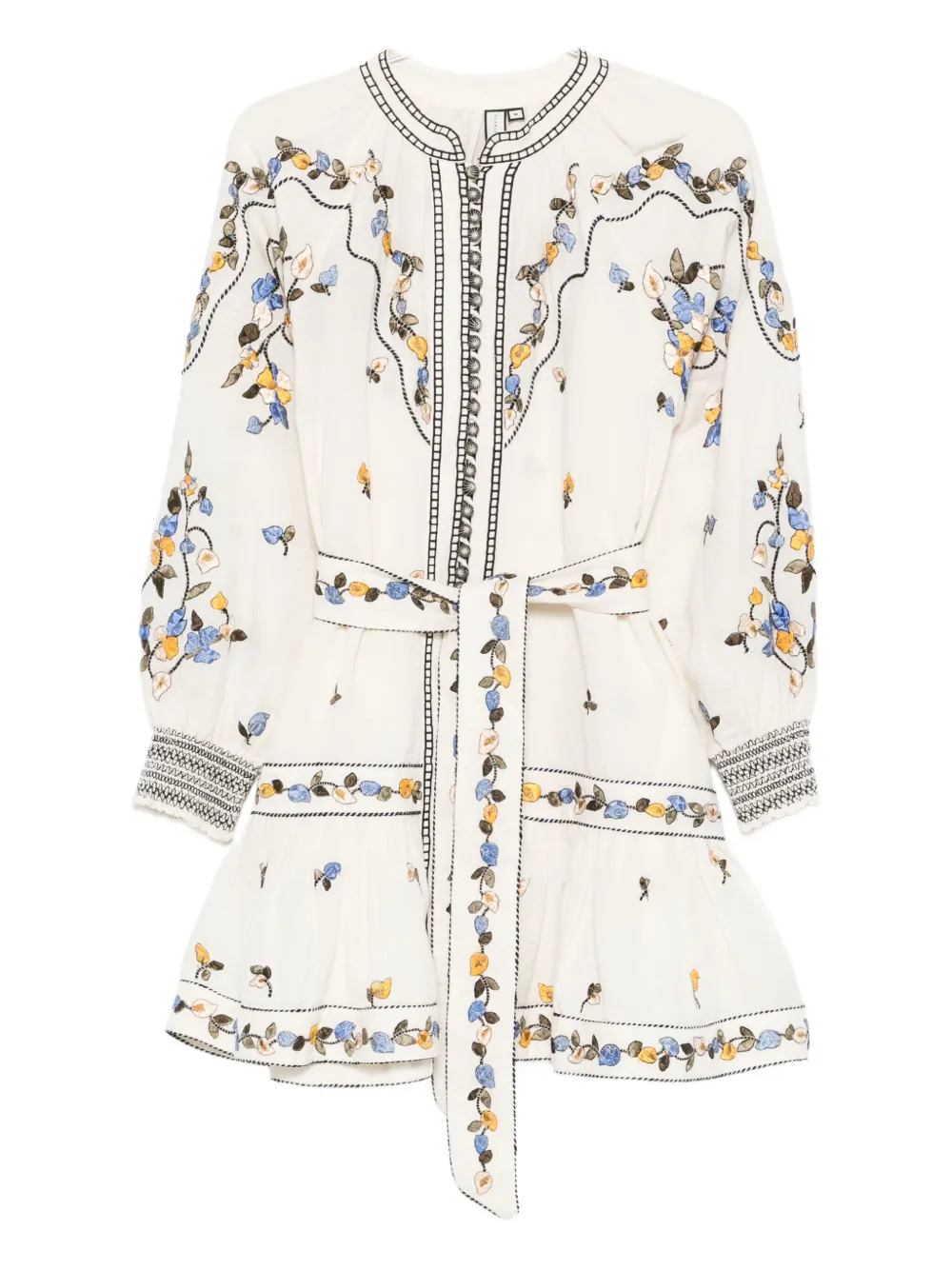 Scarlett Poppies Fiucci Embroidered Belted Mini Dress In White