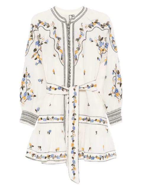 SCARLETT POPPIES Fiucci embroidered belted mini dress