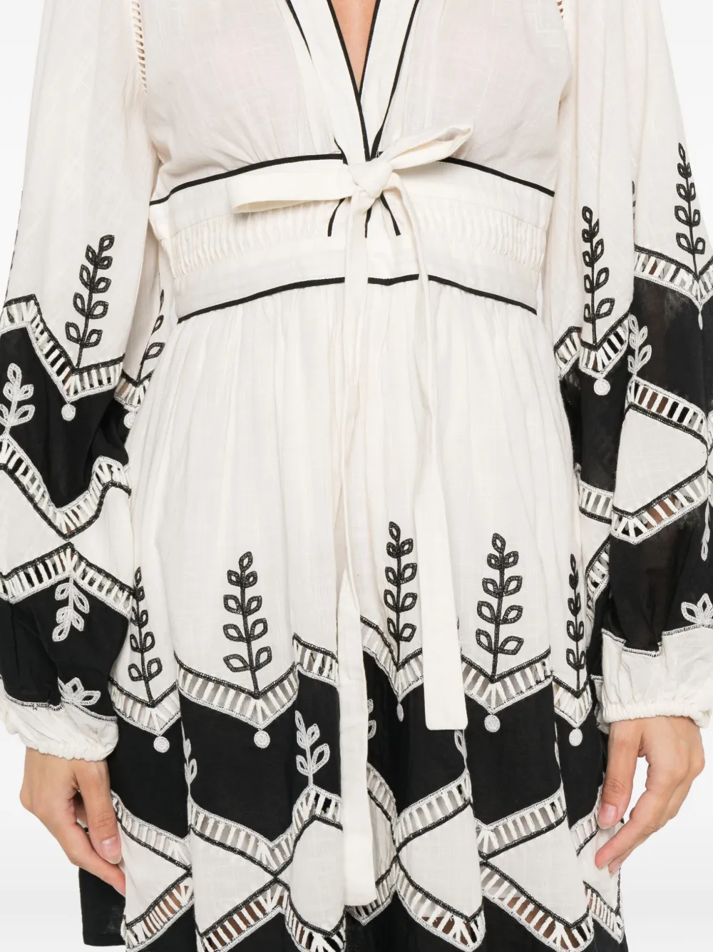 SCARLETT POPPIES embroidered V-neck mini dress Beige