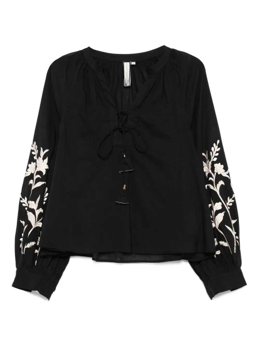 SCARLETT POPPIES Marbella lace-up embroidered blouse | Black | Image 1