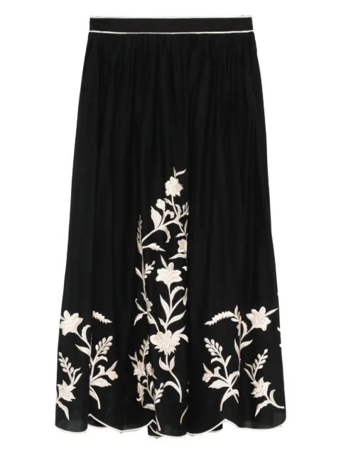 SCARLETT POPPIES Estepona floral-embroidered midi skirt