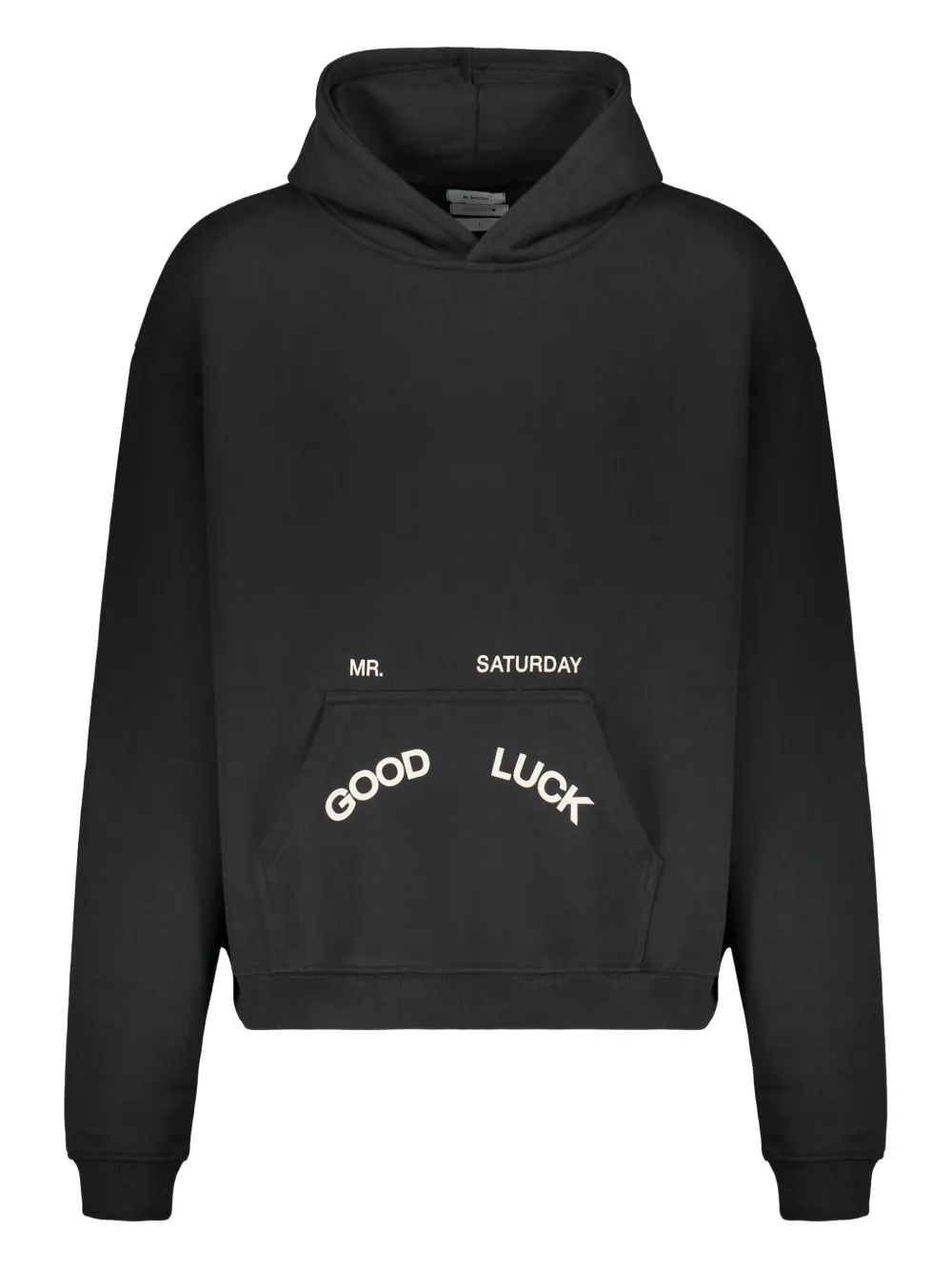 MR. SATURDAY Good Luck logo-print kangaroo-pocket hoodie | Black | Image 1