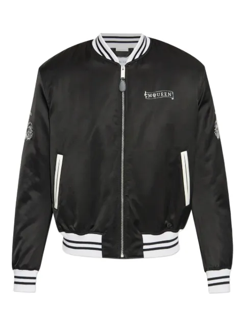 Alexander McQueen rose-embroidery satin bomber jacket