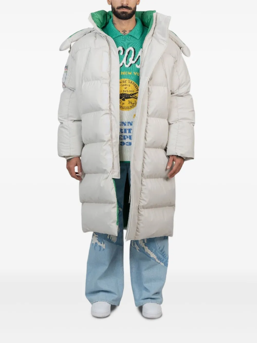 Lacoste quilted logo-appliqué coat - グレー Lacoste quilted logo-appliqué coat - グレー