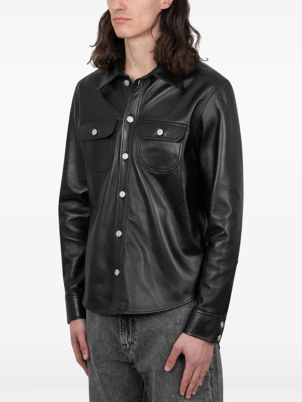 Courrèges Leren overhemd Zwart