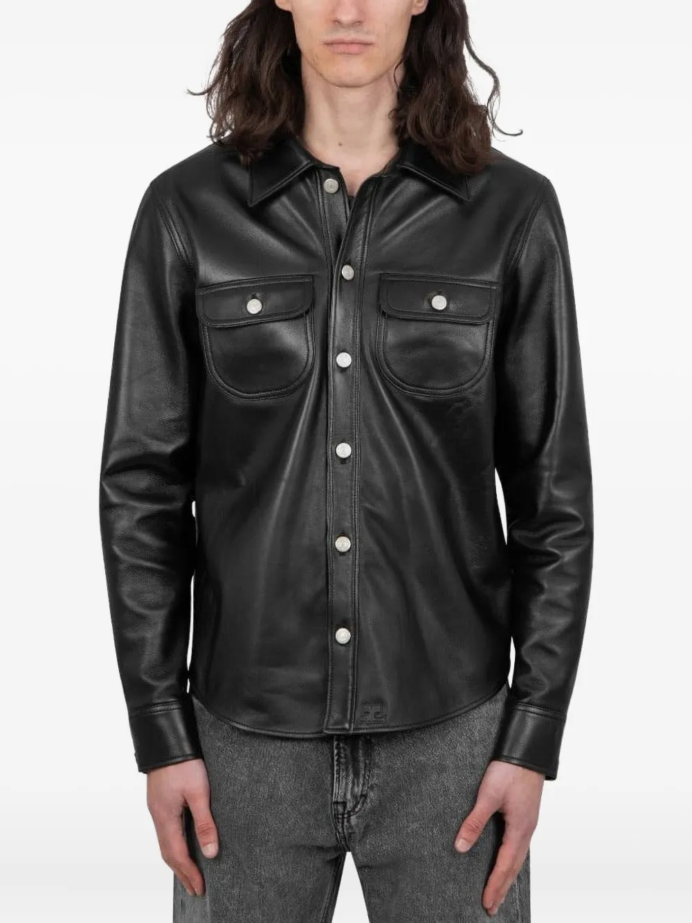 Courrèges leather shirt Zwart