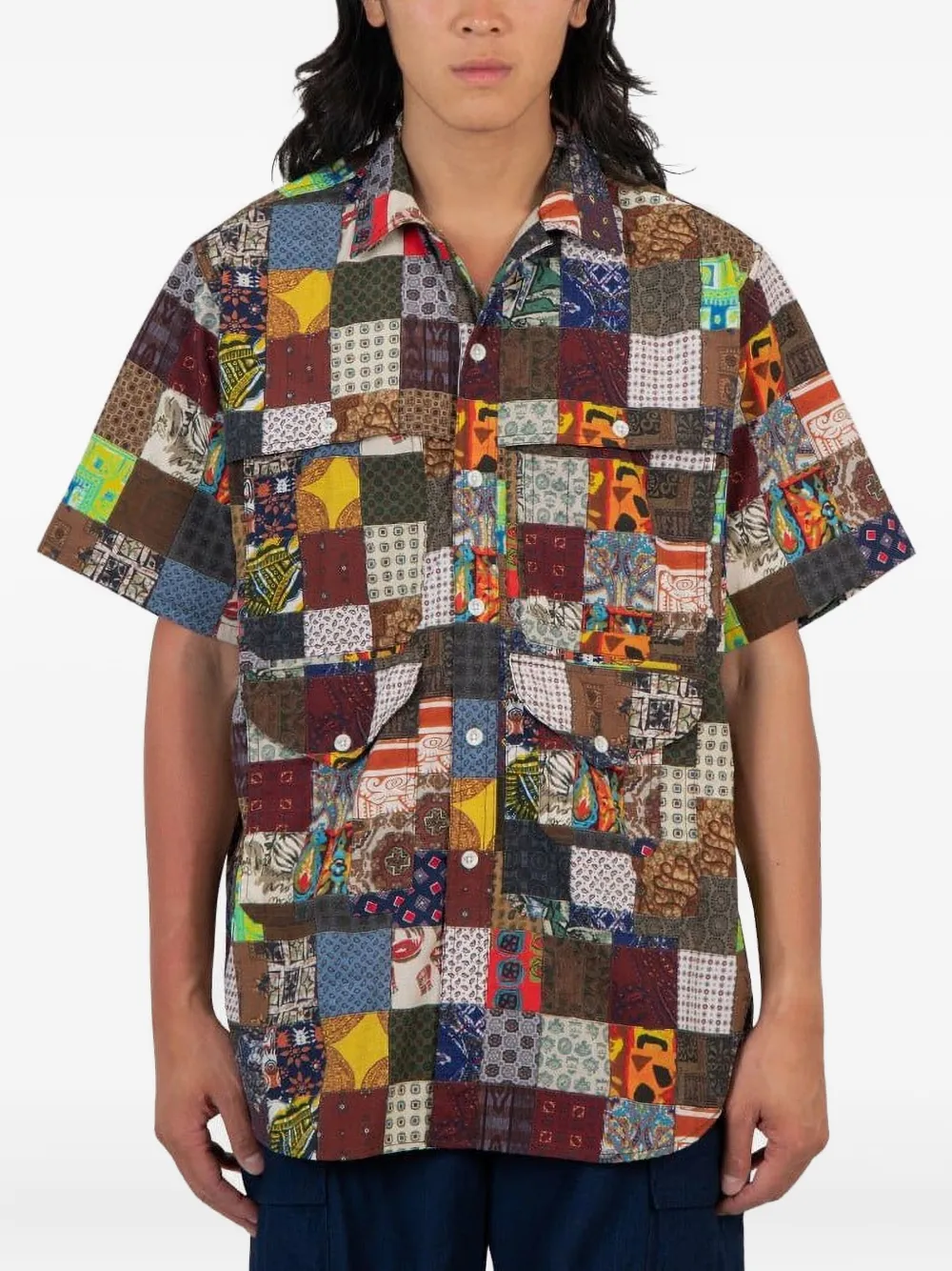 BEAMS PLUS patchwork pocket shirt - ブルー BEAMS PLUS patchwork pocket shirt - ブルー