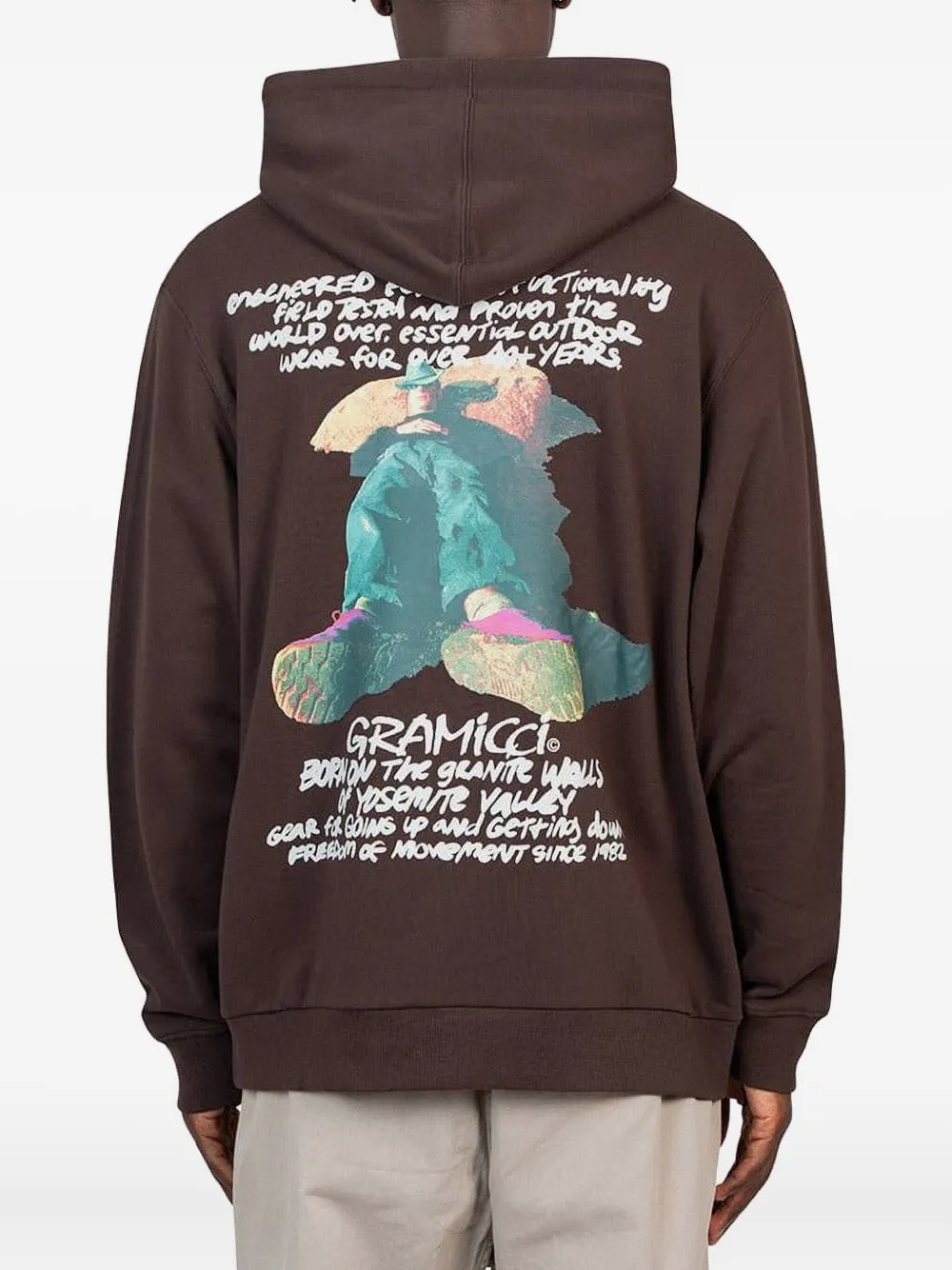 Gramicci Napping Climber katoenen hoodie met grafische print Bruin