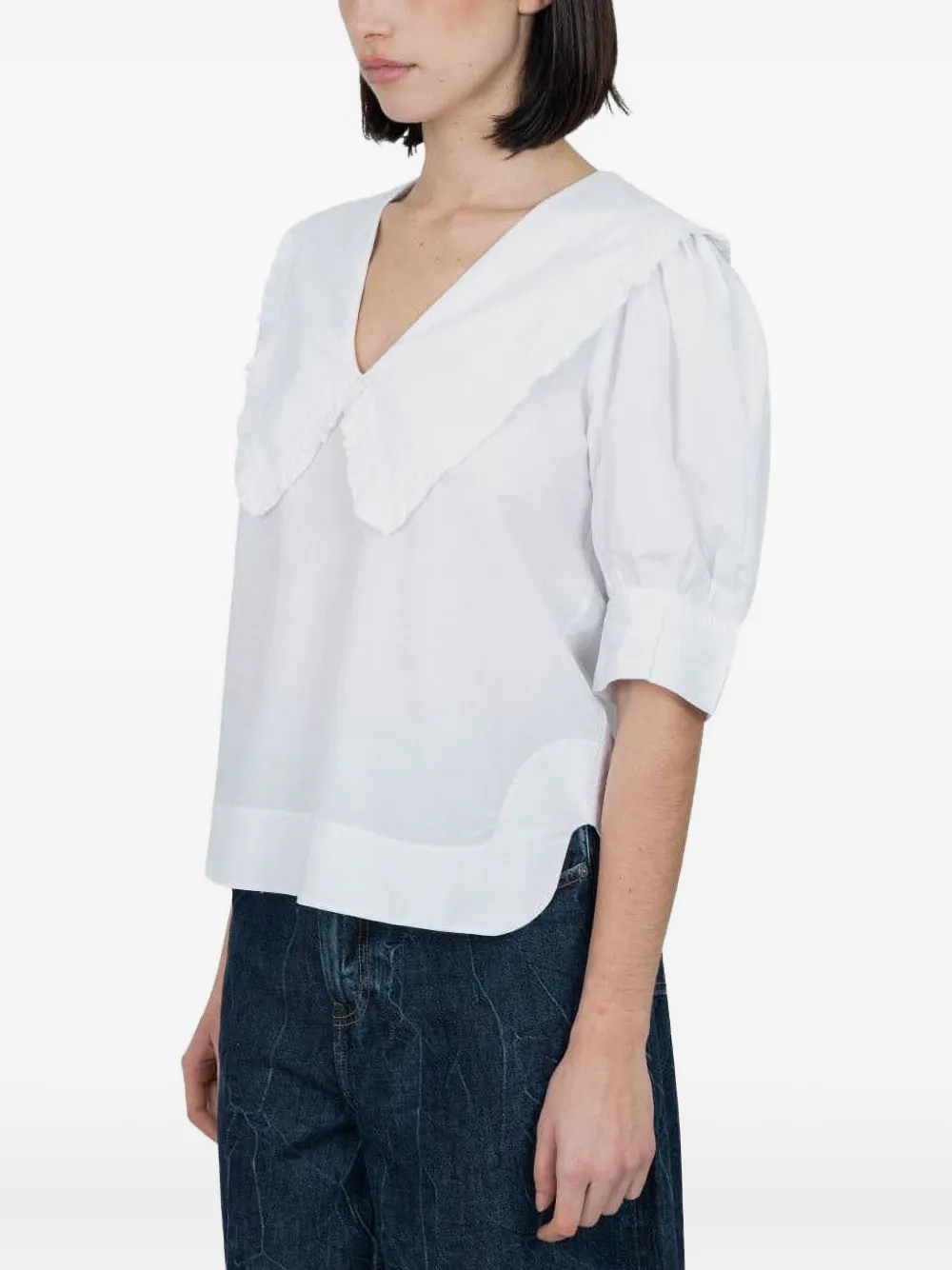 GANNI Blouse met ruchekraag - Wit