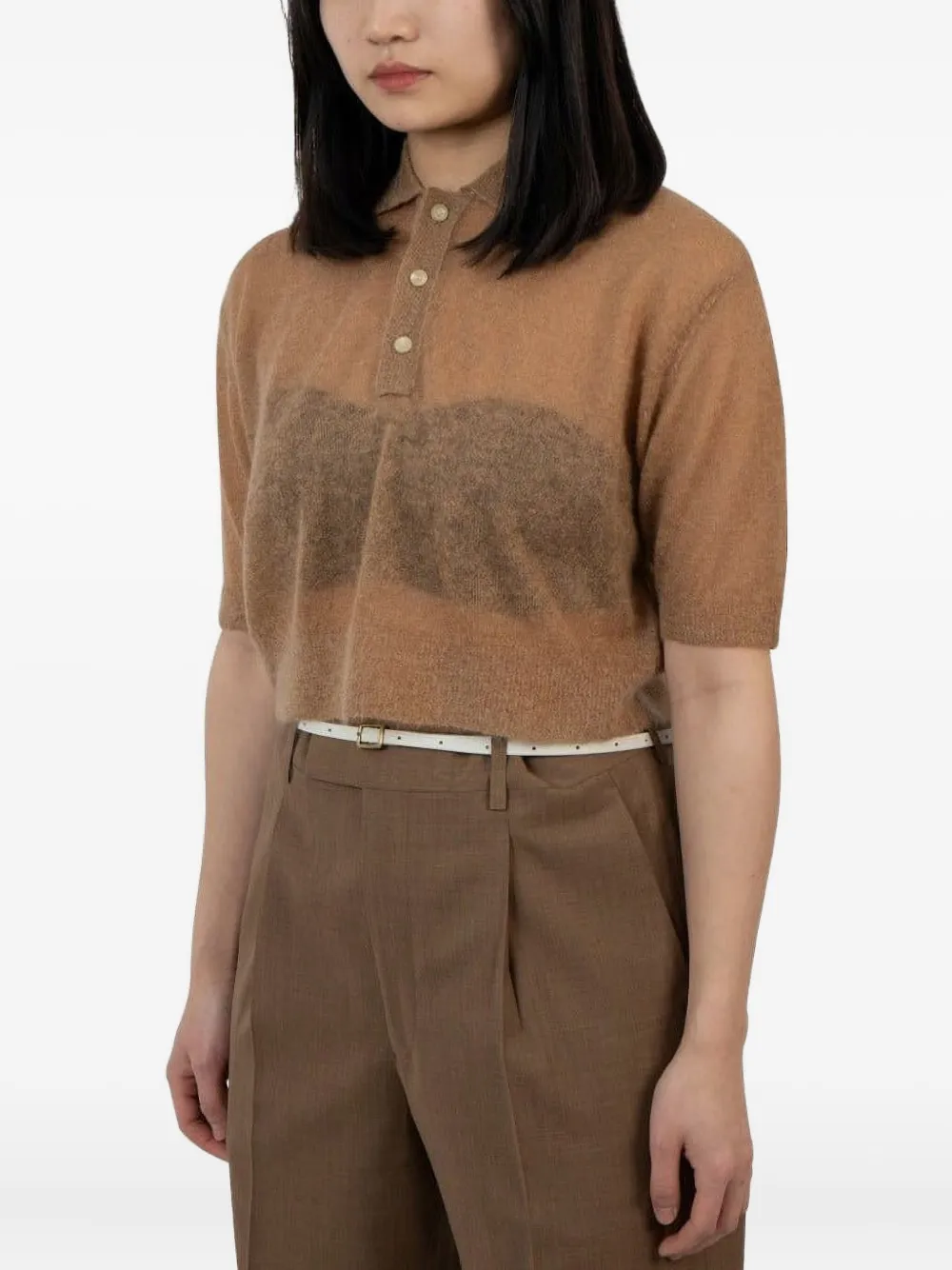 Auralee Poloshirt van mohairblend - Bruin