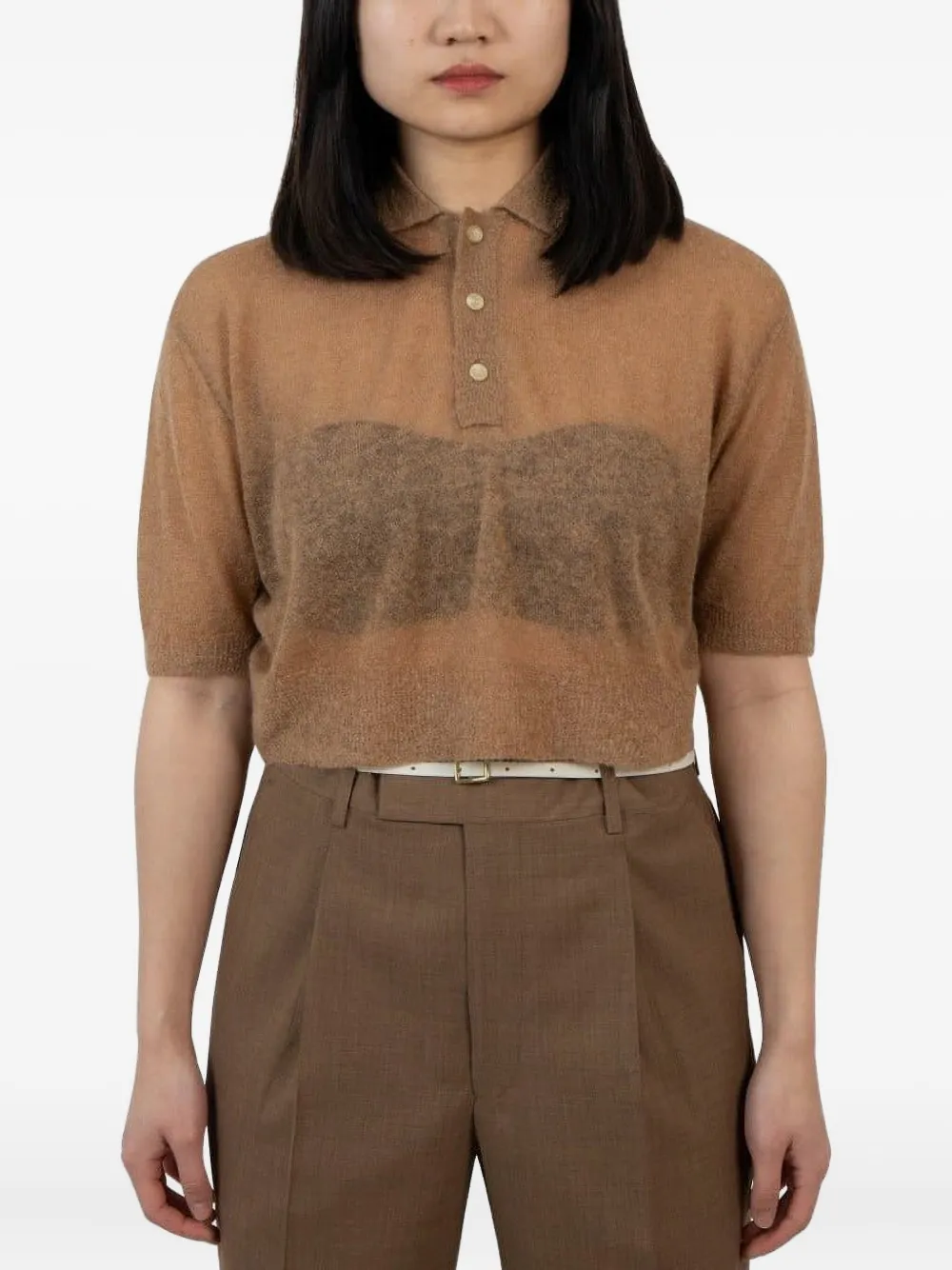 Auralee mohair-blend polo shirt - ブラウン Auralee mohair-blend polo shirt - ブラウン