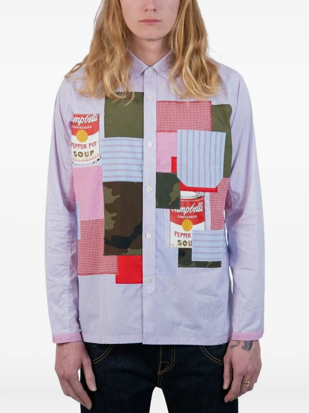 Junya Watanabe MAN Andy Warhol overhemd met patchwork Blauw