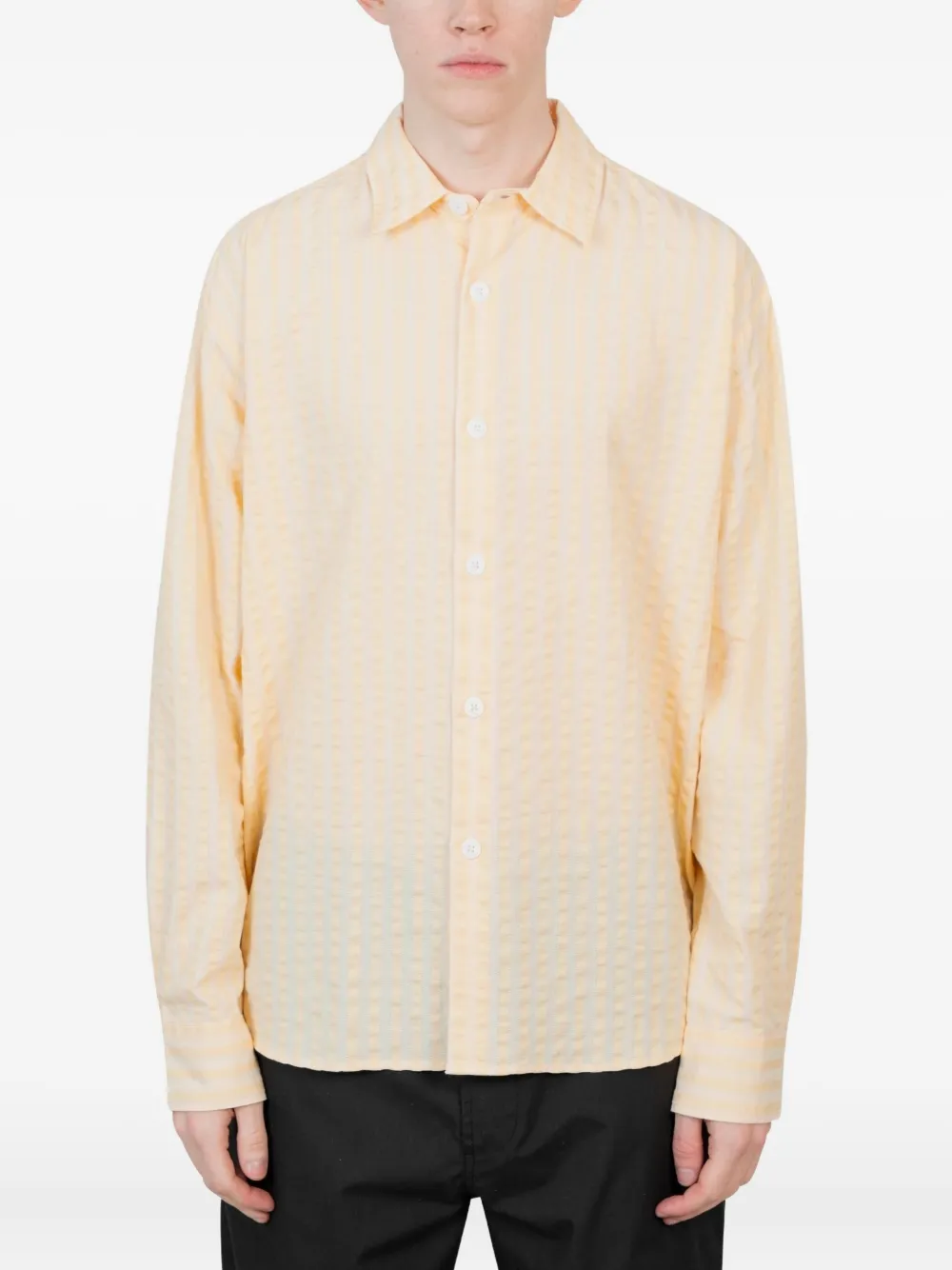Vous Décidez seersucker striped shirt | Yellow | Image 1