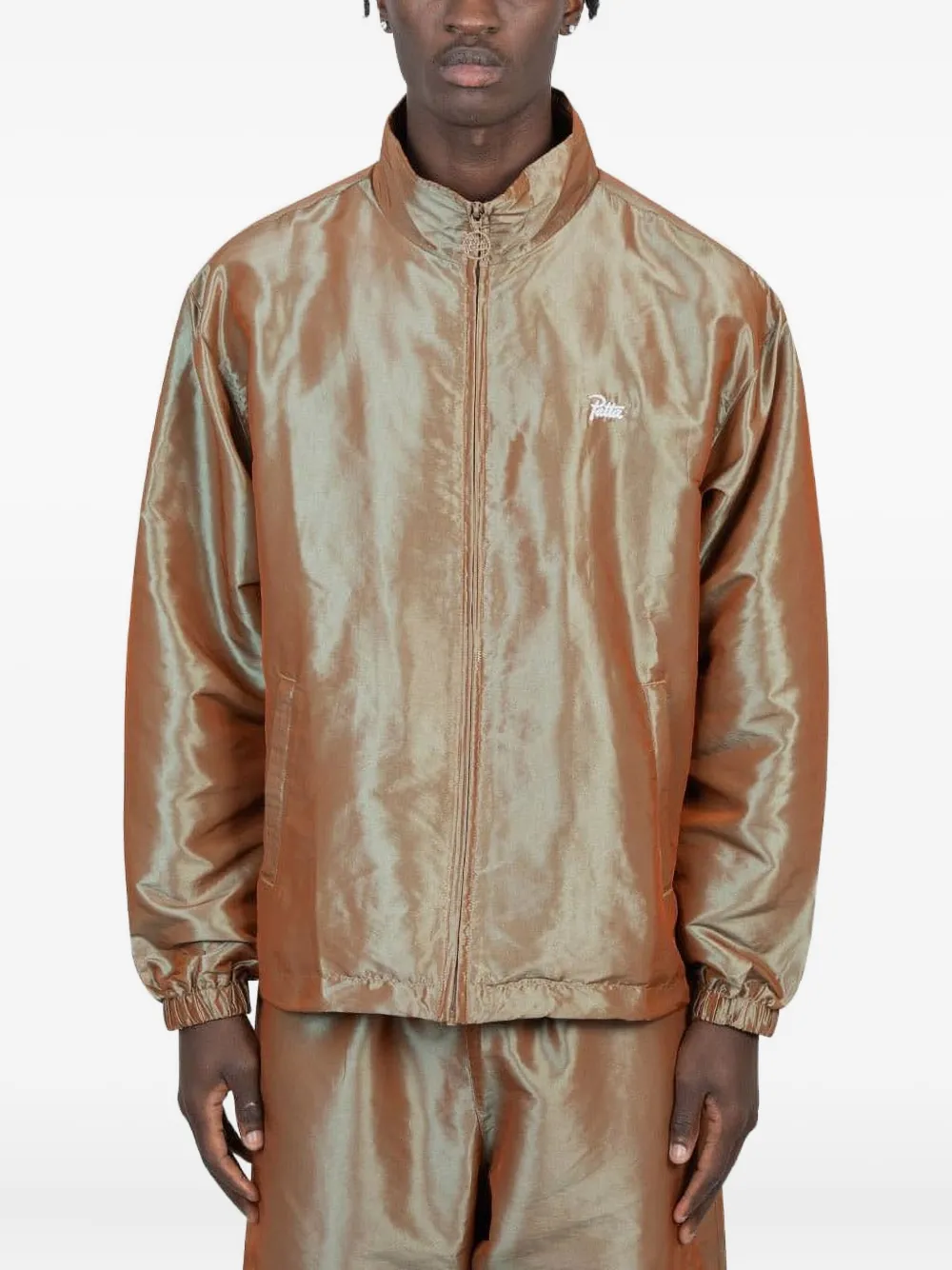 iridescent zip-up shirt jacket