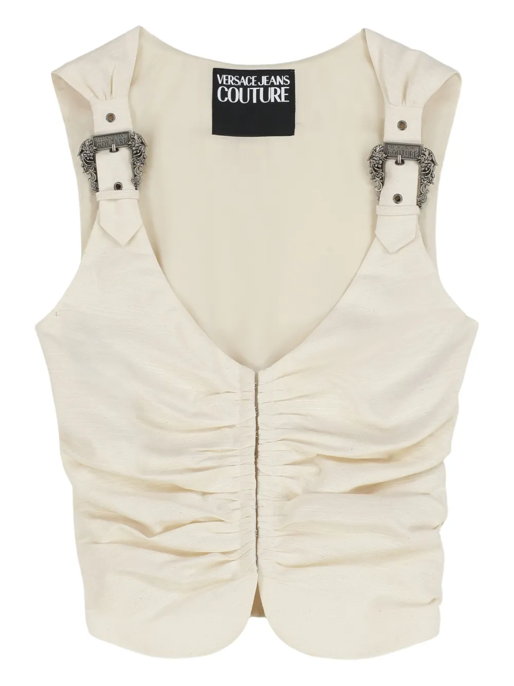 Versace Jeans Couture buckle-detail gathered top - ニュートラル Versace Jeans Couture buckle-detail gathered top - ニュートラル