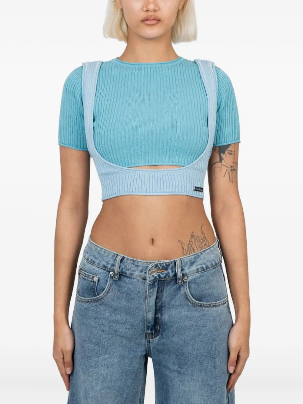 ribbed-knit cut-out top