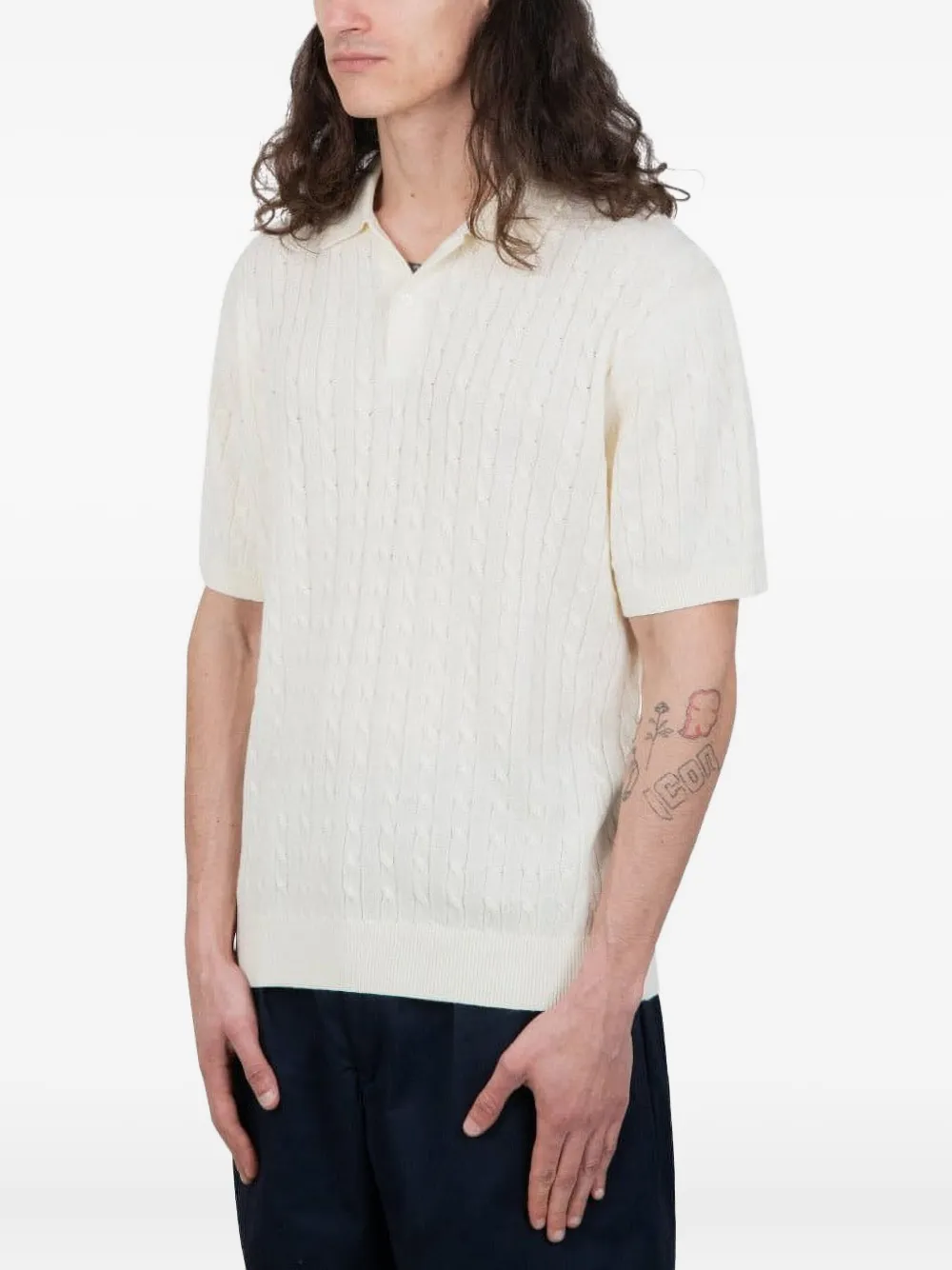 BEAMS PLUS Kabelgebreid poloshirt - Wit