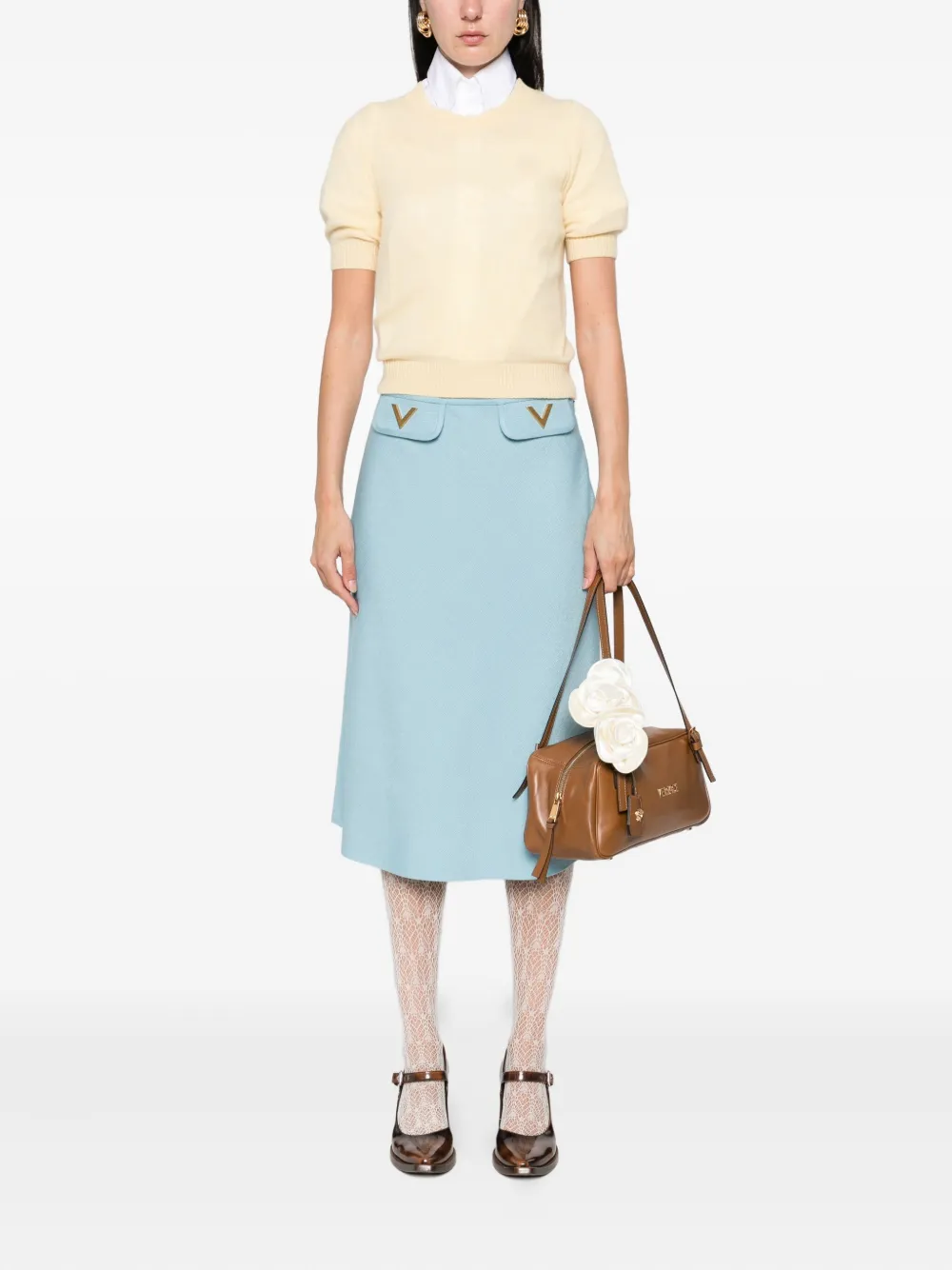 Valentino Garavani V-detail A-line midi skirt Blauw