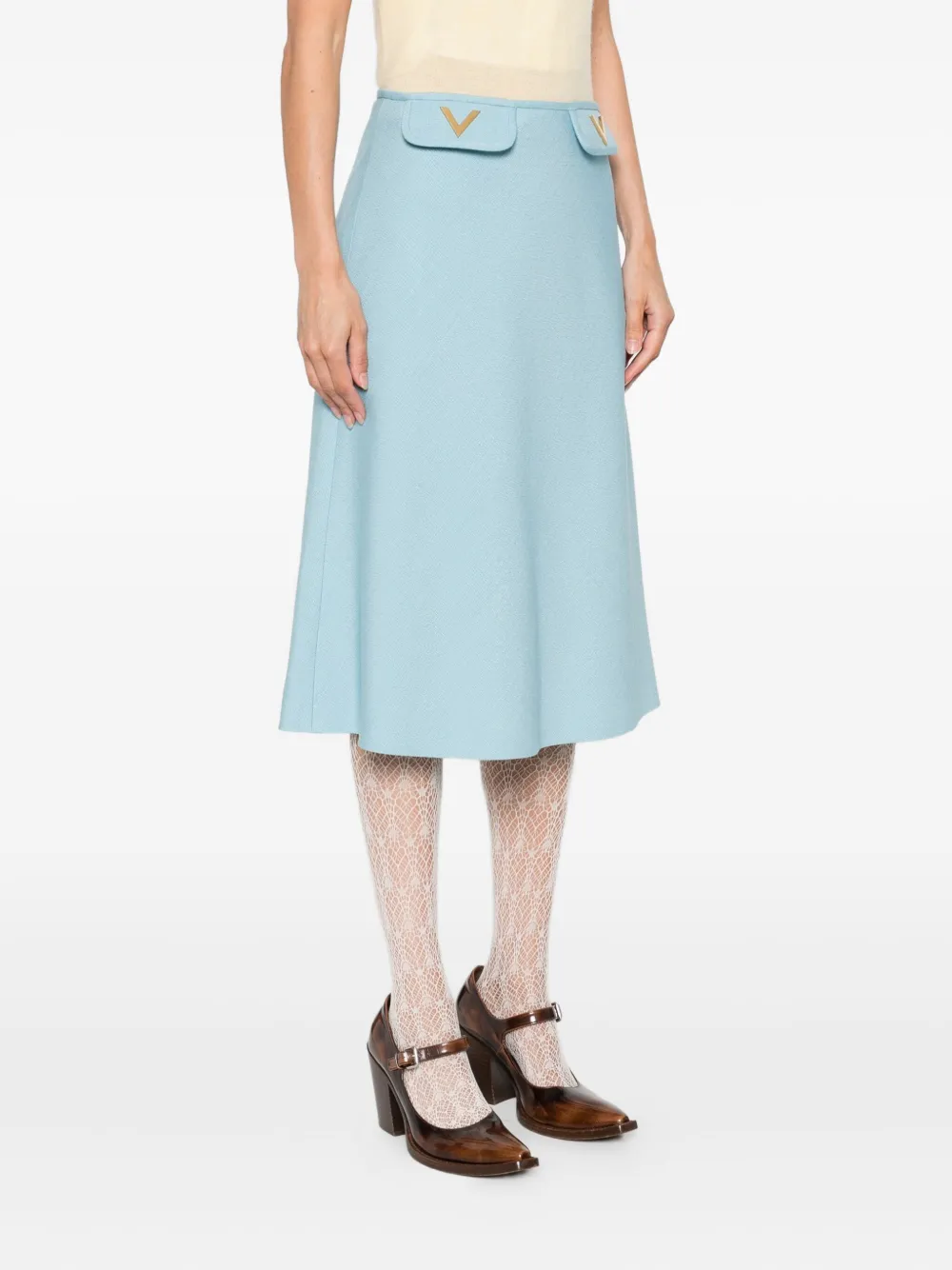 Valentino Garavani V-detail A-line midi skirt Blauw