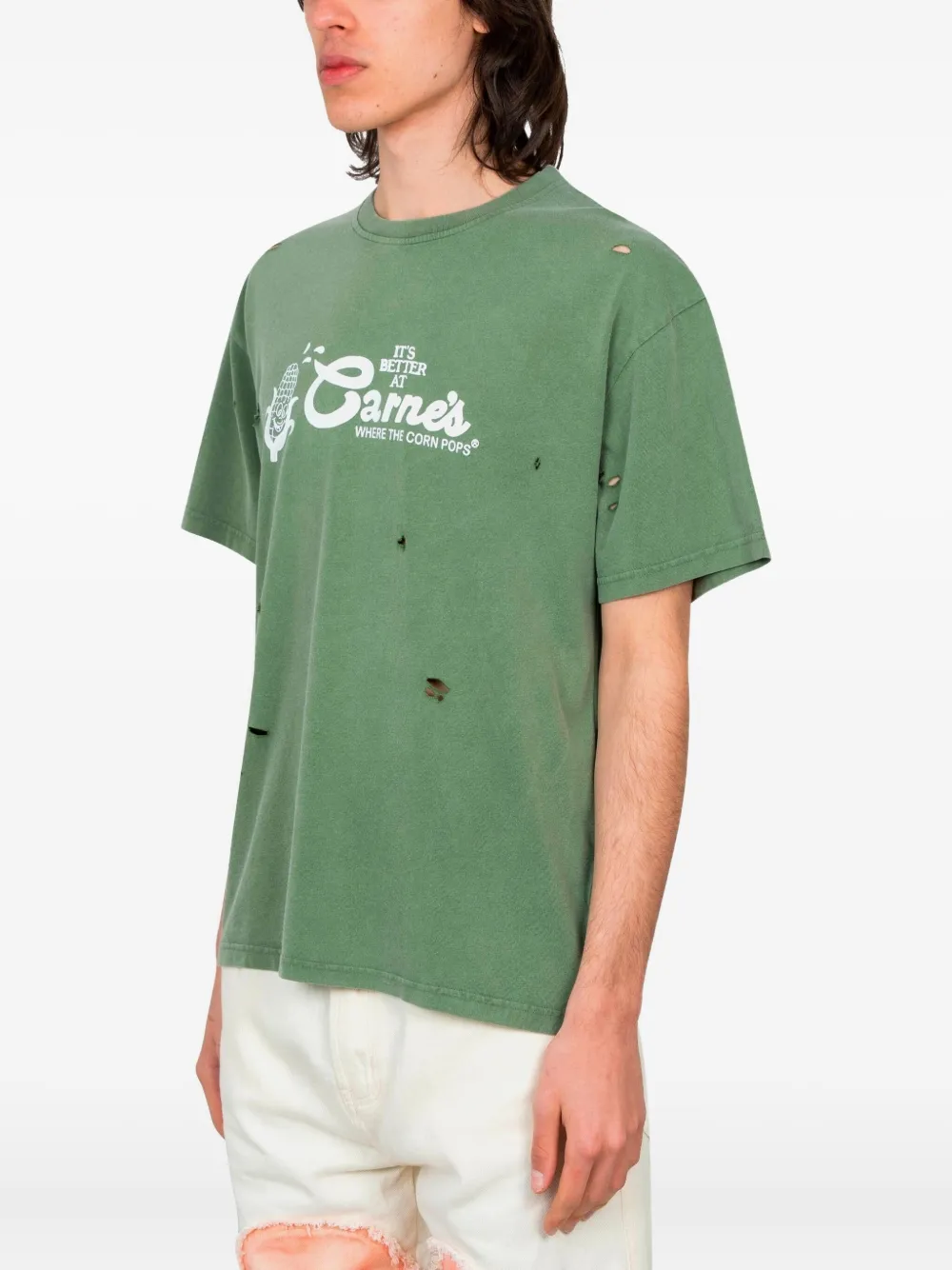 CARNE BOLLENTE T-shirt met gerafelde afwerking - Groen