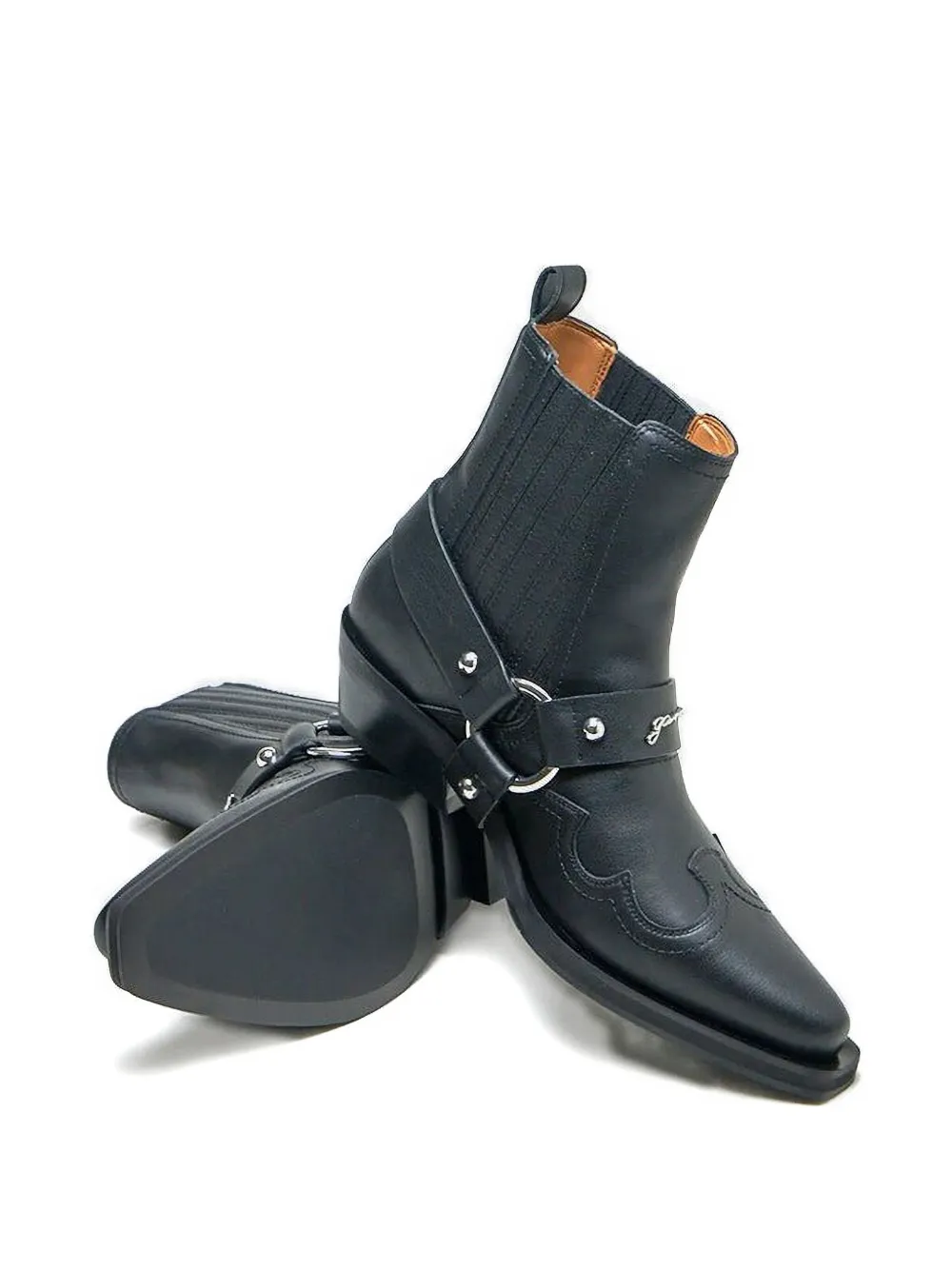 GANNI western-buckle cowboy boots Black