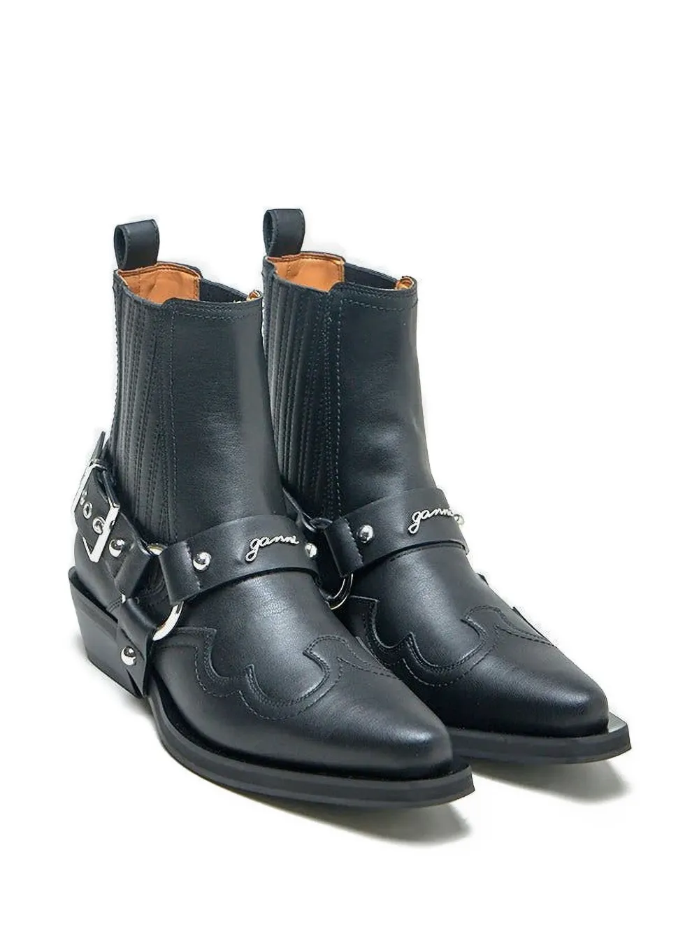 GANNI western-buckle cowboy boots Black