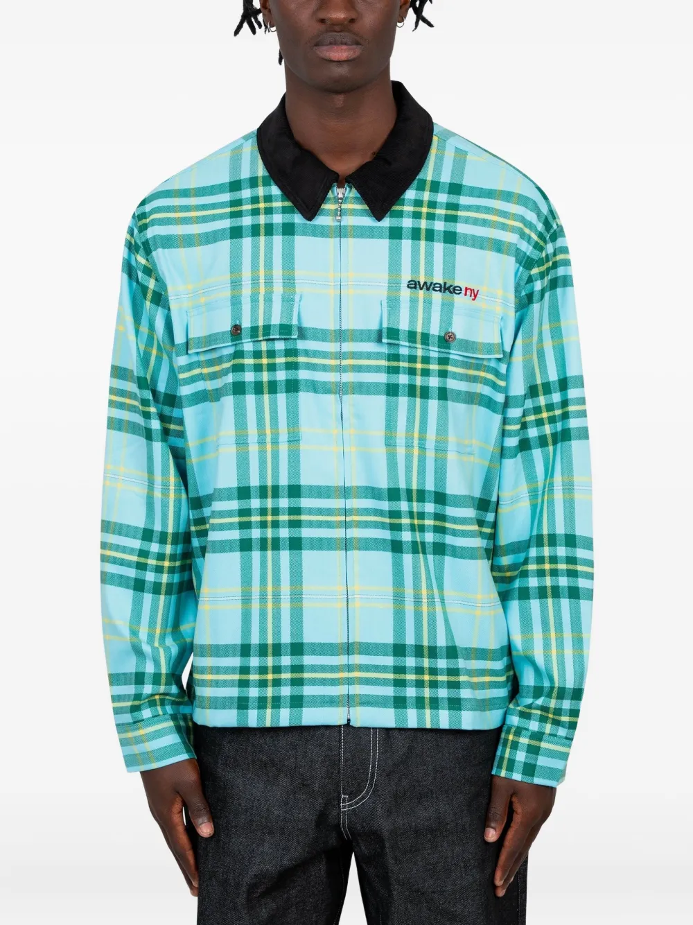 plaid zip-up shirt
