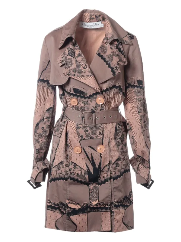 Christian Dior コート アンゴラ レオパードライナー Christian Dior Pre-Owned 2023 lace-print Trench Coat | Neutrals