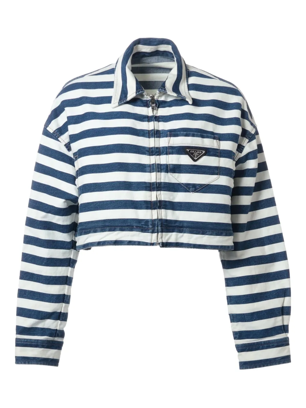 Prada Pre-Owned 2023 ストライプ クロップド デニムジャケット - ブルー Prada Pre-Owned 2023 ストライプ クロップド デニムジャケット - ブルー