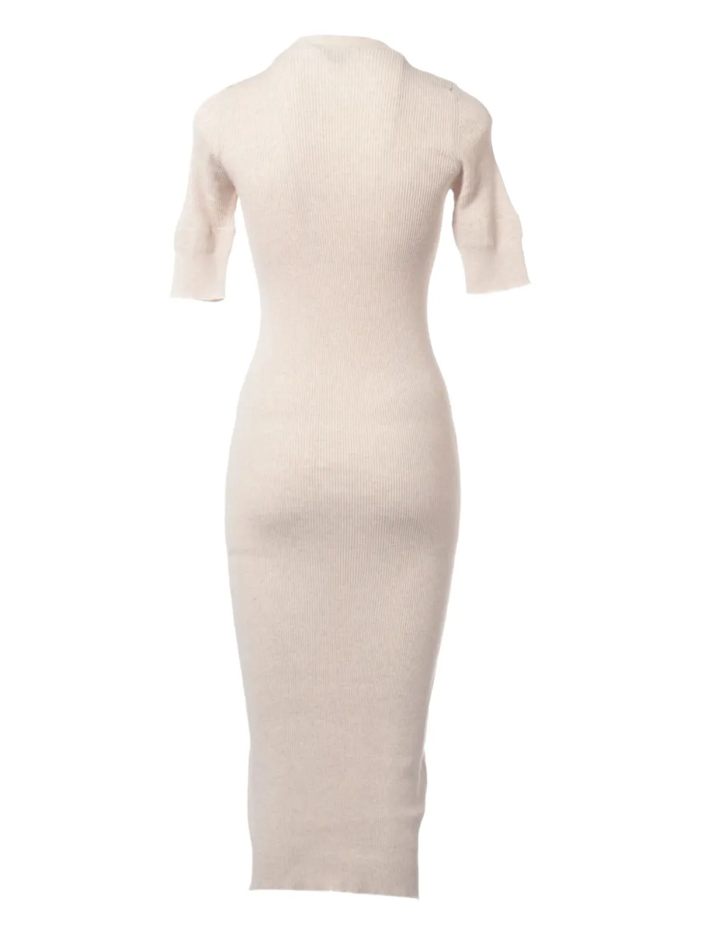 Miu Miu Pre-Owned 2023 geribbelde midi-jurk met korte mouwen - Beige