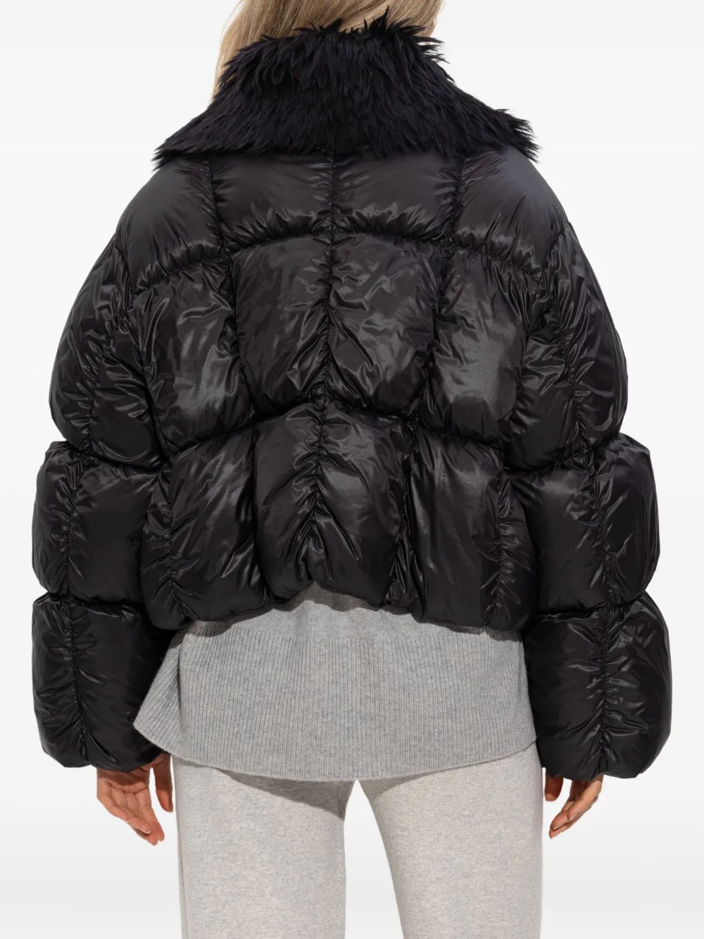 Jil Sander Gewatteerd jack met kraag van imitatiebont Zwart