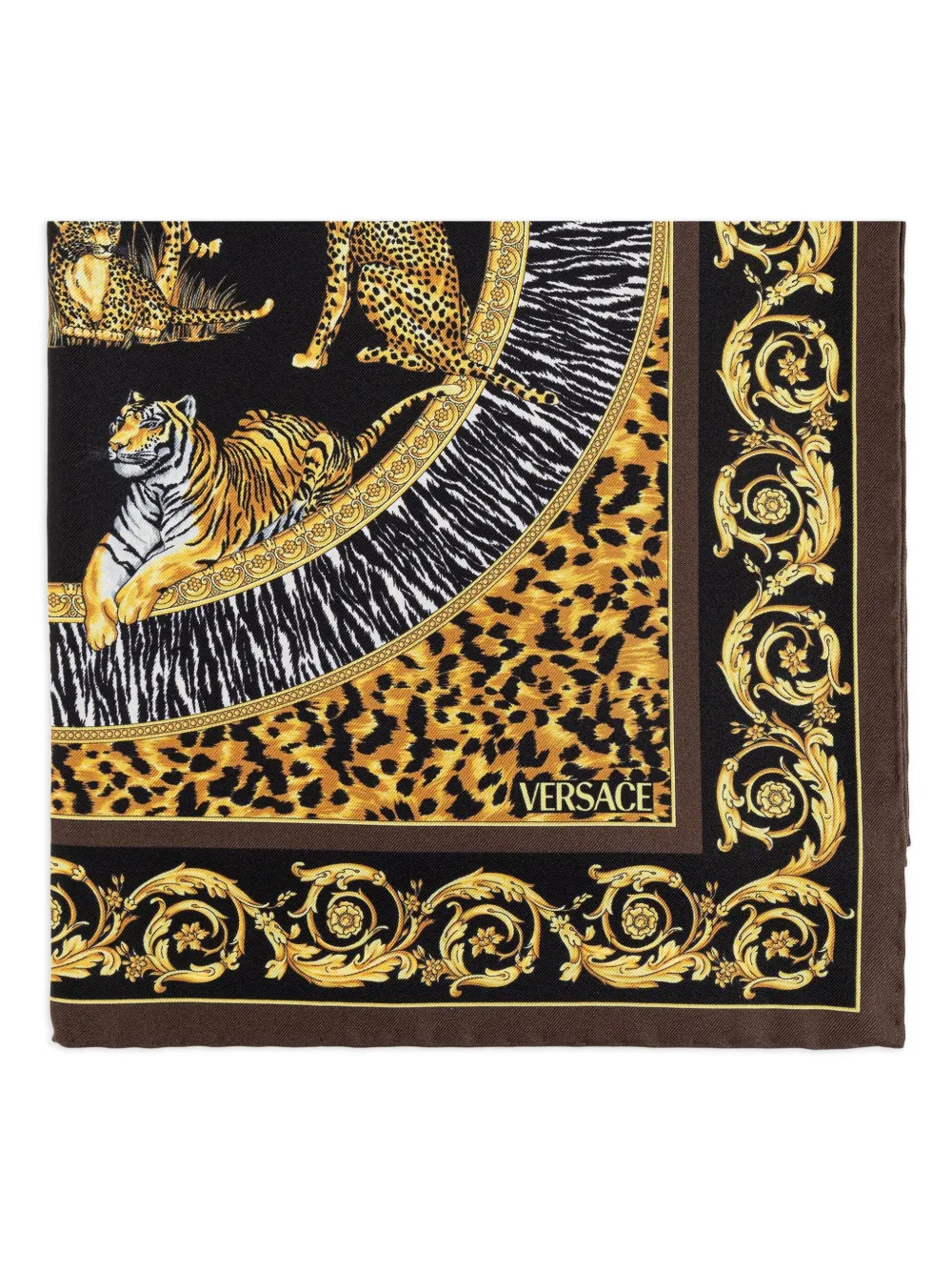 Versace Barocco Silk Scarf In Brown