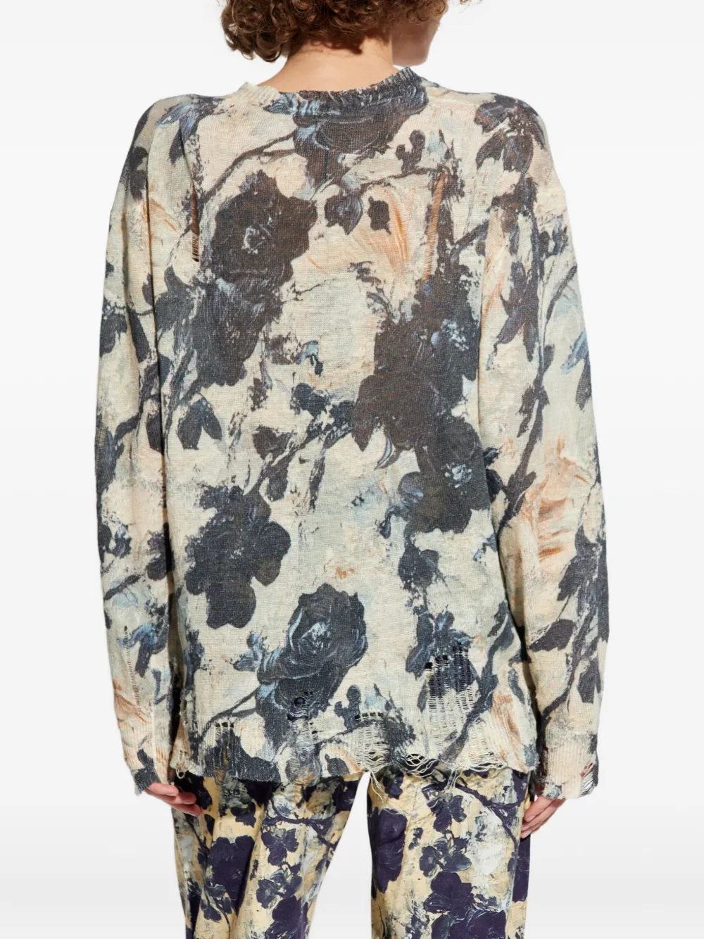 R13 Vest met bloemenprint en franje BLACK AND CREAM