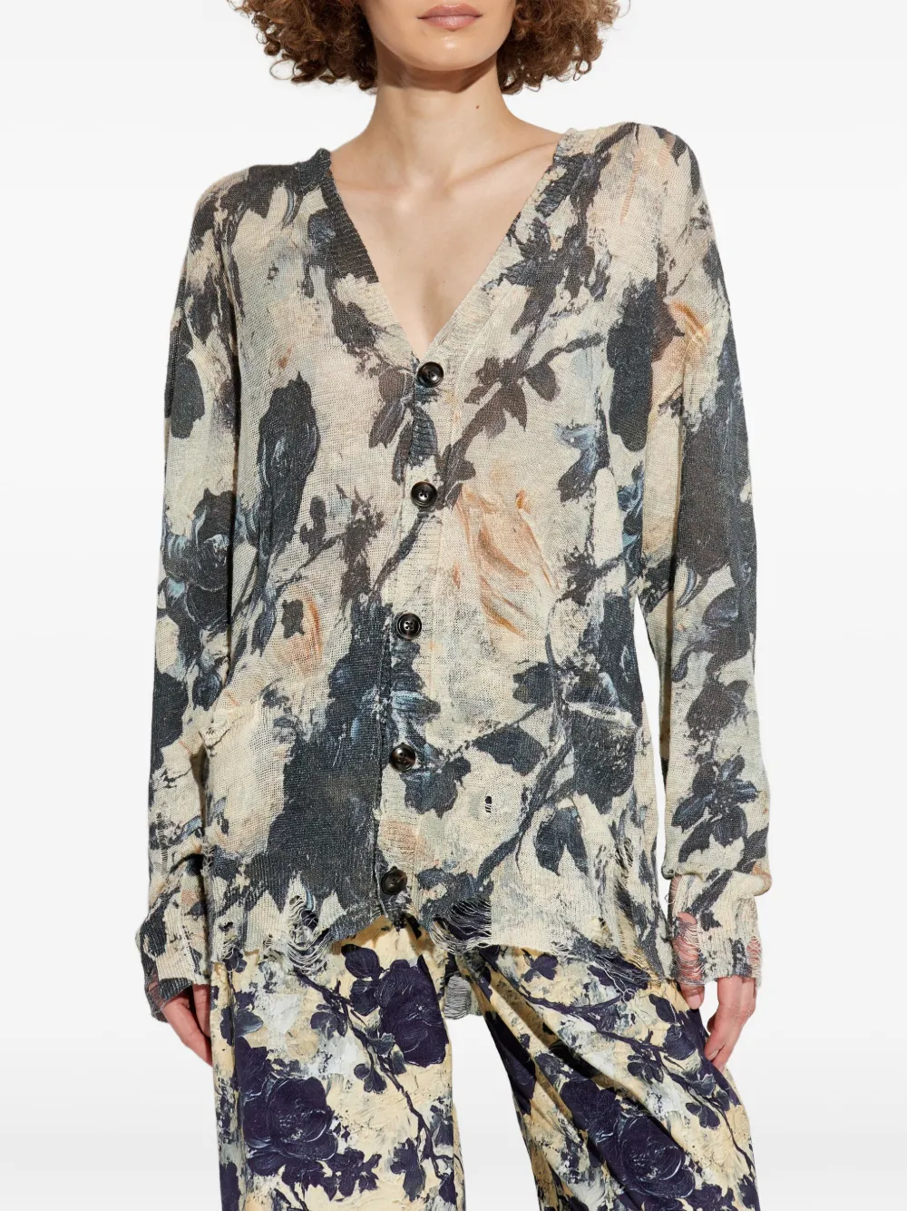 R13 Vest met bloemenprint en franje BLACK AND CREAM