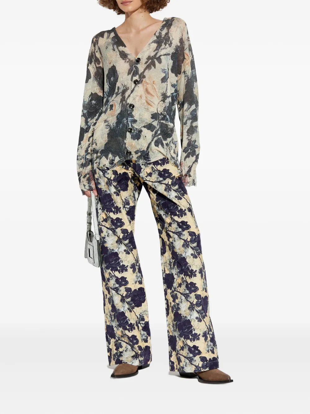 R13 Vest met bloemenprint en franje BLACK AND CREAM