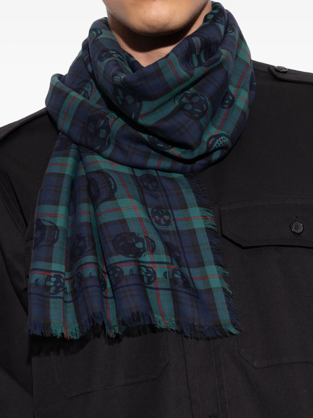 Alexander McQueen skull-print plaid scarf Groen