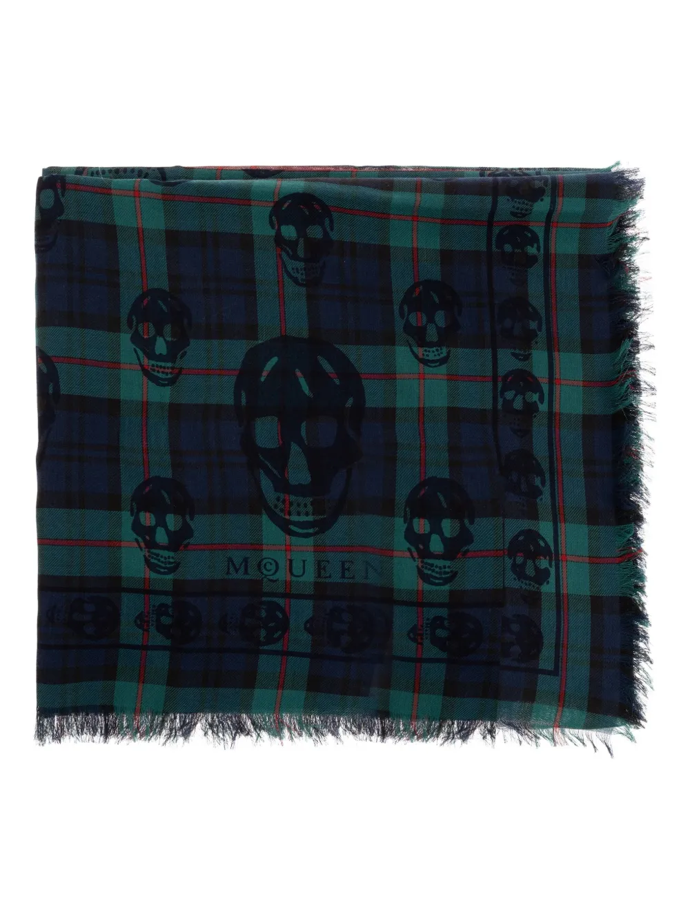 Alexander McQueen skull-print plaid scarf Groen