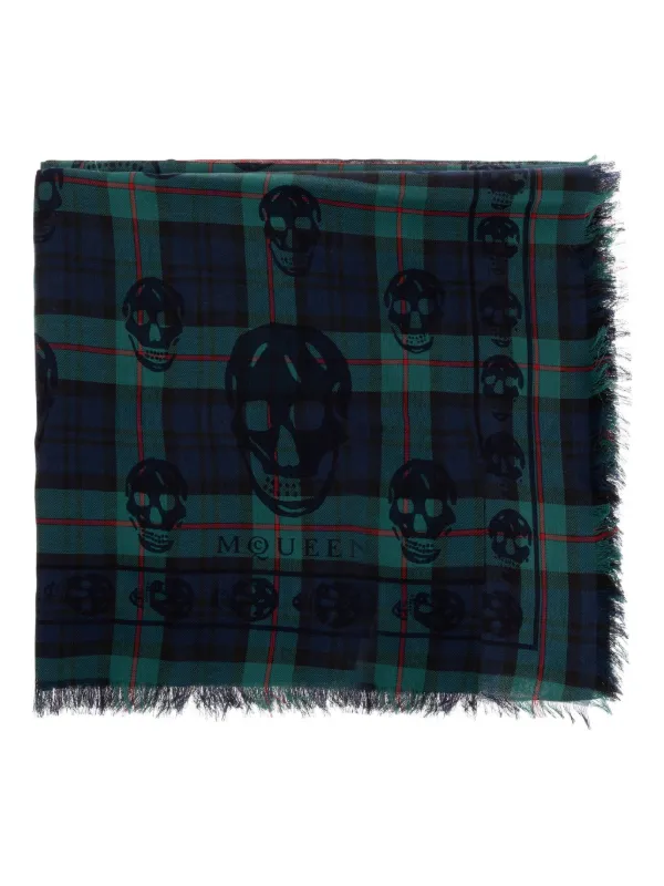 マフラー Alexander McQueen SCARF TARTAN SKULL 104X120 Alexander McQueen skull-print Plaid Scarf | Green | FARFETCH