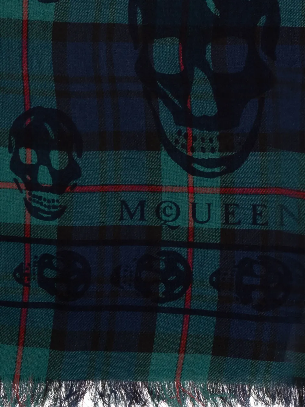 Alexander McQueen skull-print plaid scarf Groen