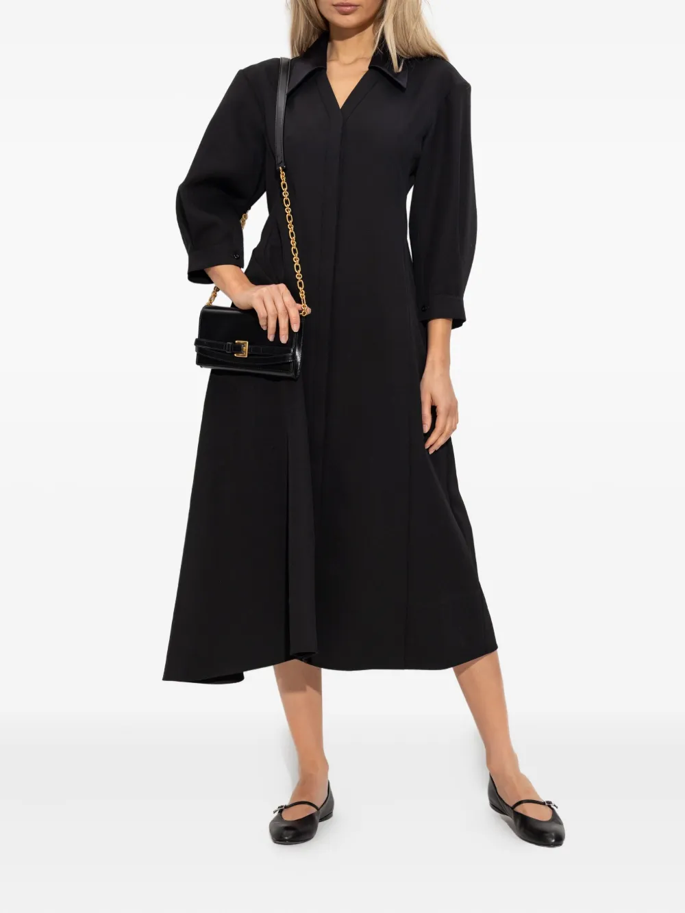 Jil Sander Midi-jurk met lange mouwen 001 BLACK