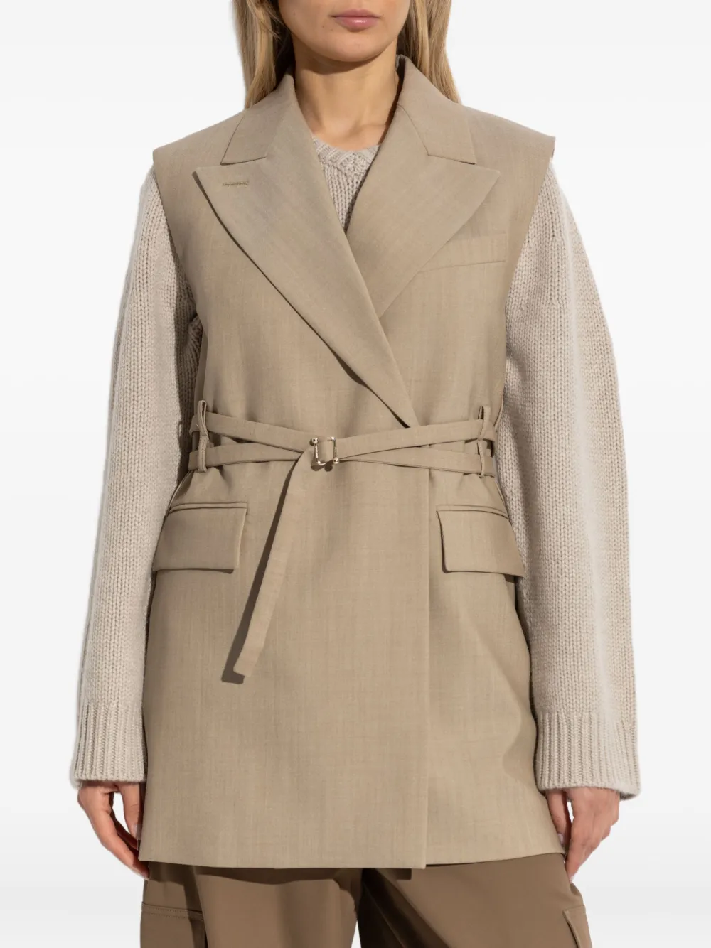 Sportmax Wollen gilet met riem Beige